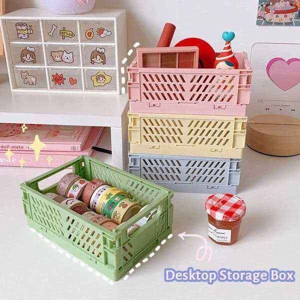 5 Color Organizing Storage Baskets Case Folding Student Desktop Basket Stationery Plastic Foldable Container Storage Box H251205