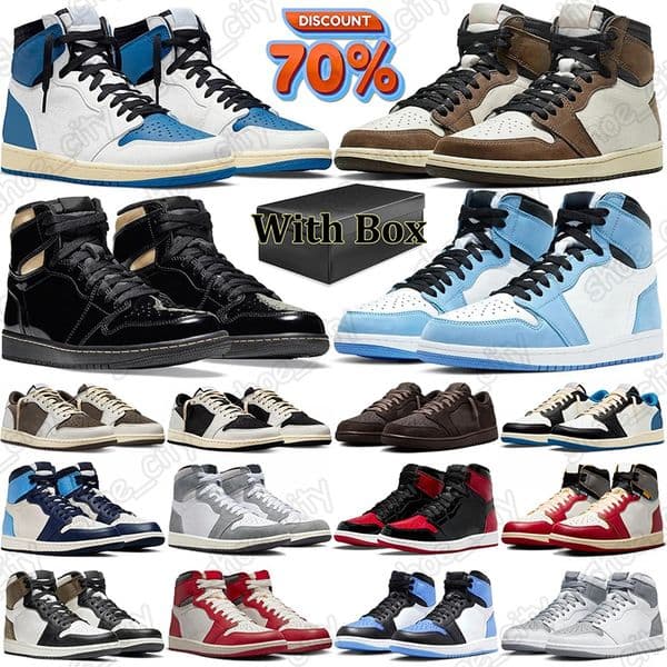 free shipping high travis 1 1s shoes mens trainers travi Panda University Blue Dark Mocha Hyper Royal designer outdoor sports sneakers with box traviscots top lows