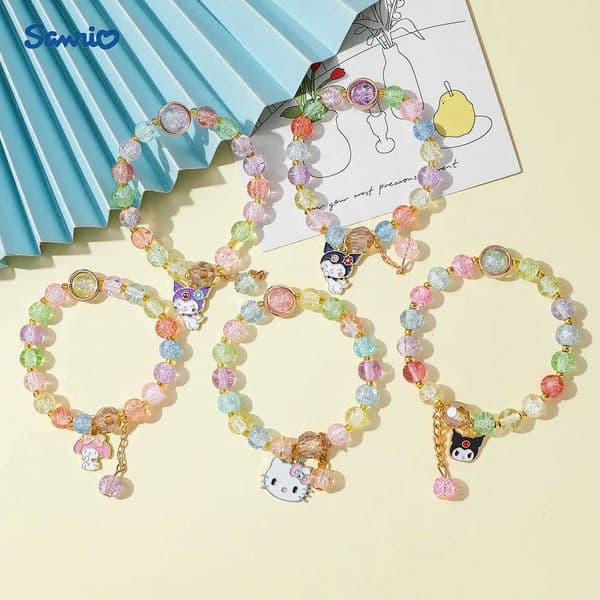 Sanrio Charm Bracelet Set Kuromi Hello Kitty Colorful Beaded Jewelry Pendant Cute Gift for Girls Teens H251205