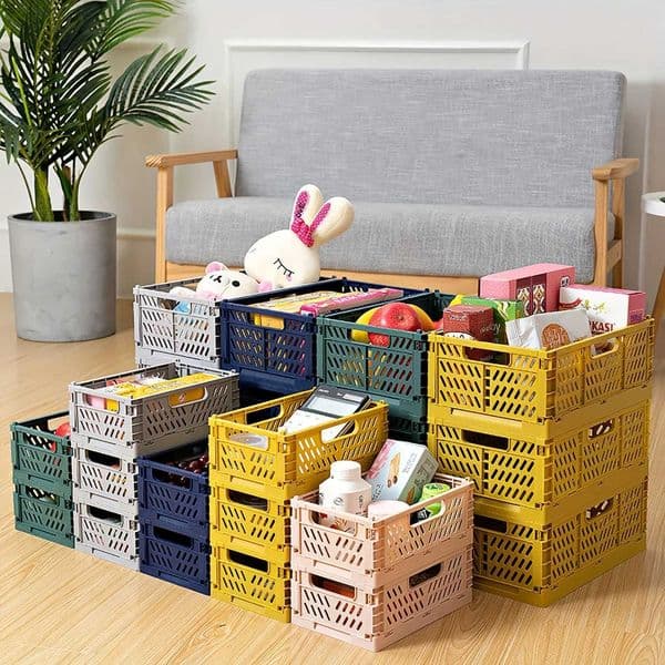 1Pcs Plastic Foldable Storage Crate Folding Basket Portable Stackable Makeup Jewellery Toys Boxes for Storage Box Organizer H251205