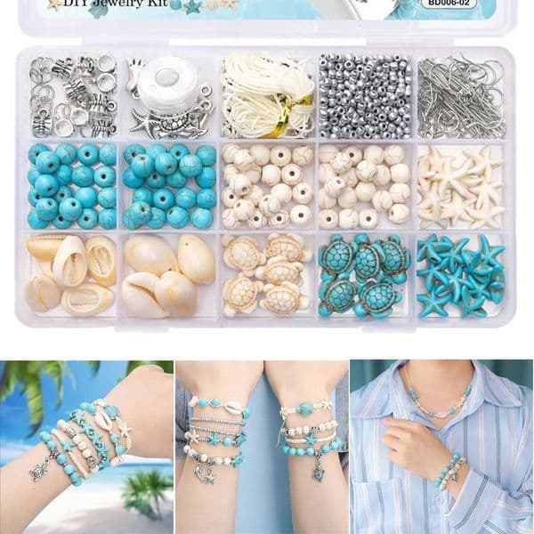 1Box Blue Clay Beads Turquoise Turtle Shells Starfish Charms Making Kit for DIY Craft Bracelets Earring Necklace Jewelry Making Y251205