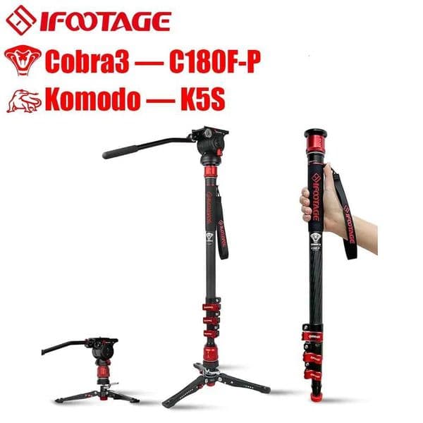 IFOOTAGE Cobra 3 Strike Monopod C180F-P with Komodo K5S Camera Video Head Fluid HeadPedal Base Tripod CB3 Base-P Low Profile M251205