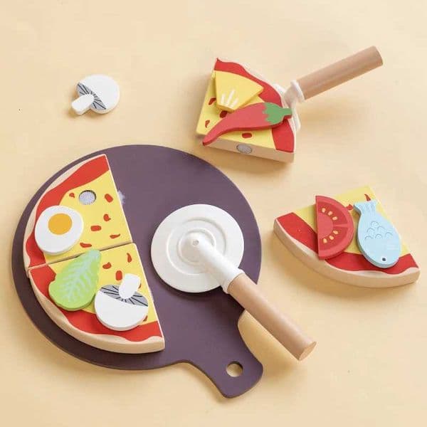 Childrens wooden simulation pizza toy baby play house kitchen boy and girl gift pizza cutting birthday gift holiday gift Y251205
