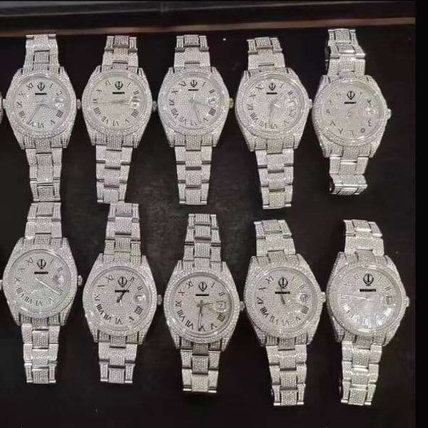 Wholesale Customized VVS D Moissanite Mechanical Watch for Men Stainless Steel Band Pointer Dial Pass Diamond Tester Iced Style