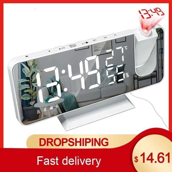 LED Digital Projection Alarm Clock Watch Table Electronic Desktop Clocks USB Wake Up FM Radio Time Ceiling Projector Function M251205