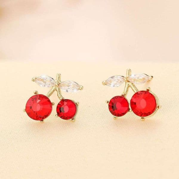 Korean Version Internet Celebrity Same Little Fragrance Fashionable Temperament Sweet Light Luxury Style Cute 925 Silver Needle Red Cherry Earrings