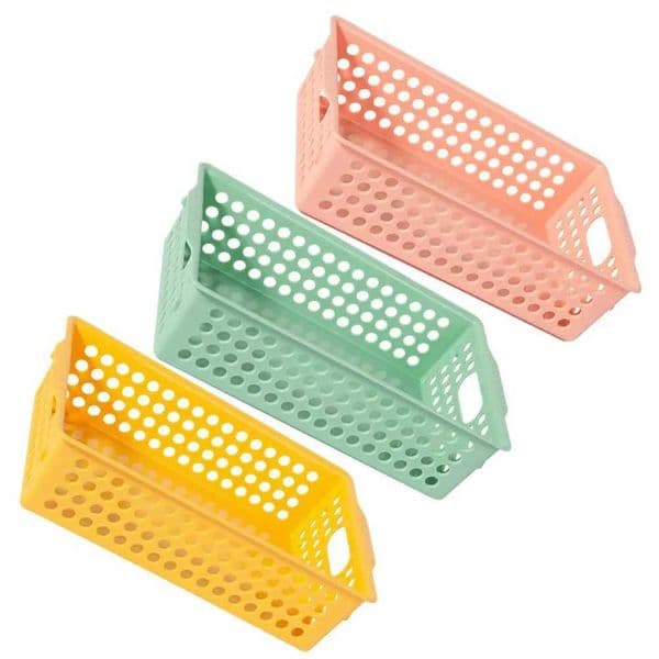 3 Pcs Storage Baskets Plastic Organizer Bins Hollow Design Fruit Basket Small Size Desk Organizing Drainage w Green H251205