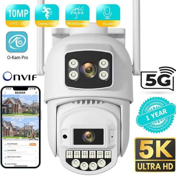 10MP 5K Wifi IP Camera Outdoor 24GHZ 5GHZ PTZ Surveillance Camera Dual Lens Dual Sns Email rt 4K Security Protection Y251205