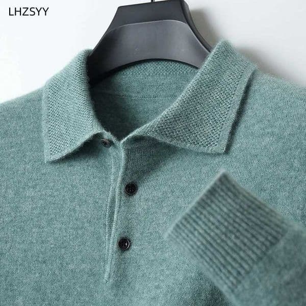 LHZSYY 00Merino Wool Hot Cardigans Men Lapel Pullover Long Sleeve POLO Neck Sweaters Loose Tops Knit Clothing Large Size Shirt W251205