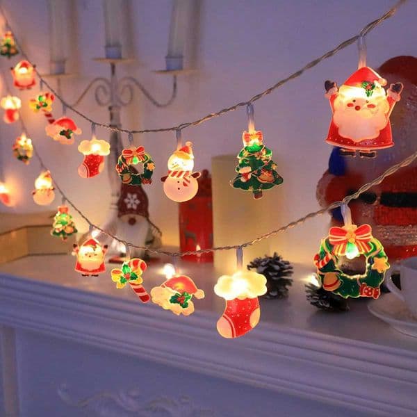 LED Christmas String Lightswith Santa/Snowman/Candy Cane/Christmas Stocking/Snowflake Designs for Christmas Party/Indoor/Tree X251205