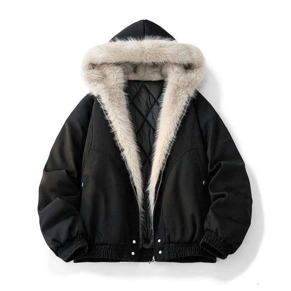High Street Trendy Y2K Streetwear Parkas Punk Harajuku Retro Fur Collar Bomber Jacket Men Women Hip-hop Loose Casual Warm Coat M251205
