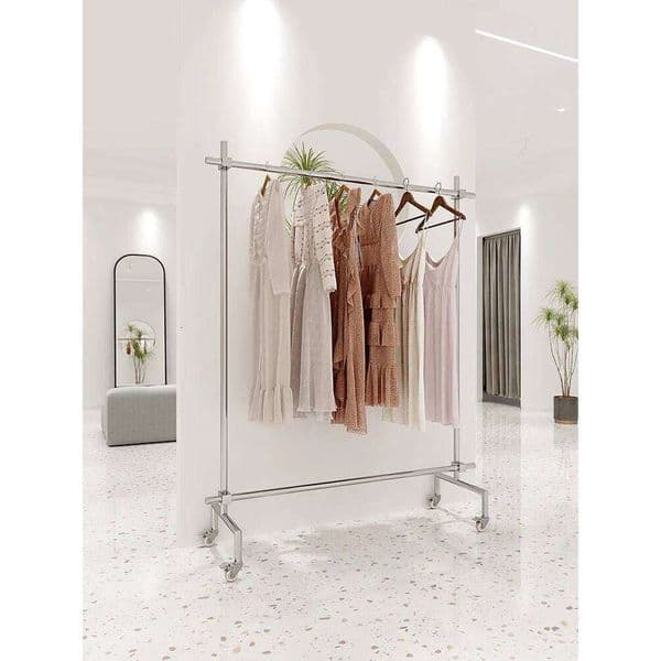Clothing Store Display Rack Stainless Steel Floor Standing with Wheels Special for Displaying Women's Clothing Adjustable Movable Rack