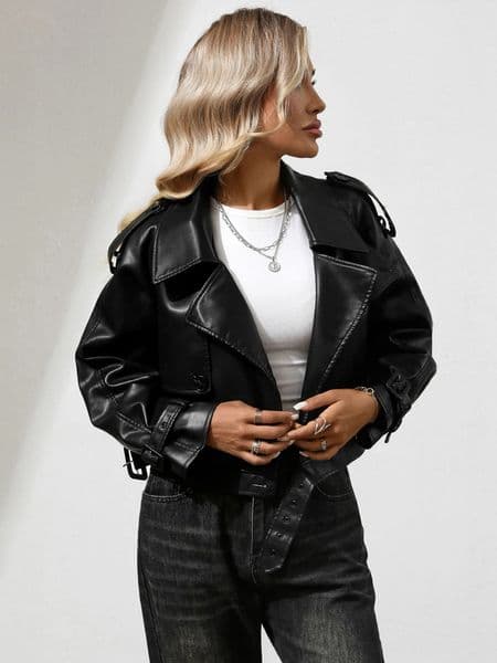 Fitaylor Women Faux Leather Jacket Lady Lapel Motorcycle Leather Outwear Casual Light Green Coat 251203