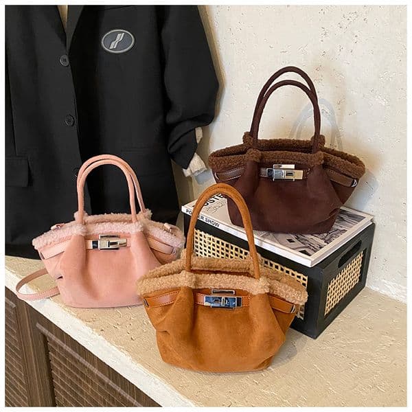 Luxury Suede Bucket Bag High-end Brand Women Lock Handbag Vintage Commuter Handbag Basket Bags Elegant Versatile Crossbody Bags