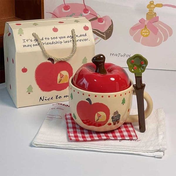 Mug ceramic underglaze color cartoon cute printing retro with lid large capacity gift box birthday gift desktop ornament Chinese M251206