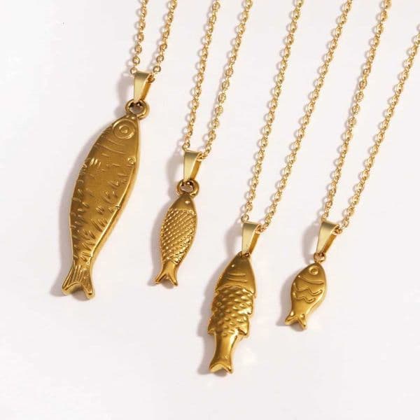 Stainless Steel Cute Fish Pendant Necklace Stackable Jewelry 18k Gold Plated Charm Waterproof For Women Decoration W251206