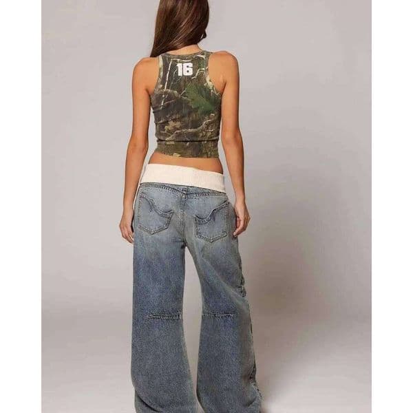 Y2K Hip Hop Stitching Fashion Retro Jeans Female Korean Casual Simple Dress Essential Wide Leg Pants Loose Joker Overalls Luxury