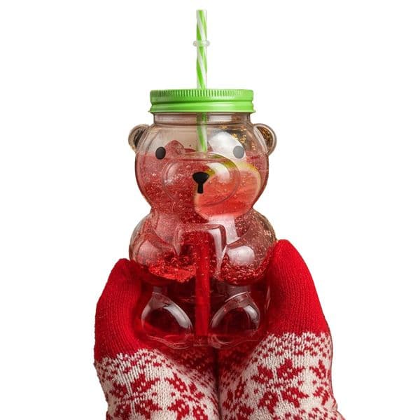 Bear Shaped Glass Cup with Beanie Lid Bear Glass Jar Tumbler Holiday Teddy Bear Cup for Home/Bar/Kitchen/Restaurant/Party 251204