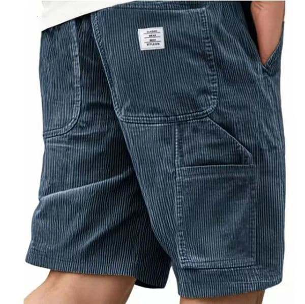 Mens Workwear Shorts Summer Casual Corduroy Loose Elastic Waist Multi-Pocket Leisure Pants Embroidery Retro Style Male Trousers 251205