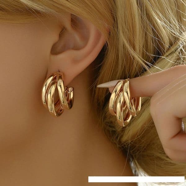 Elegant Gold Color Circled Hoop Earring for Woman Metal Elegant Vintage Geometric Statement Earrings Party Jewelry Gifts 251201
