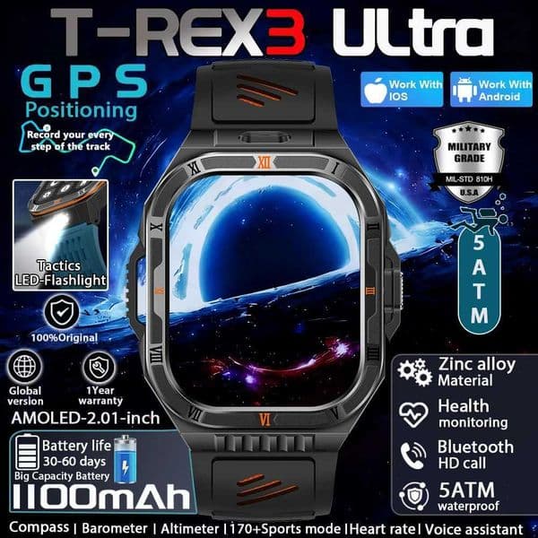 New T-Rex3 tra 1100mAh Battery Smart Watch Built in GPS Cpass IP69K Waterproof Sport tracker Outdoors Military Smartwatches Y251206