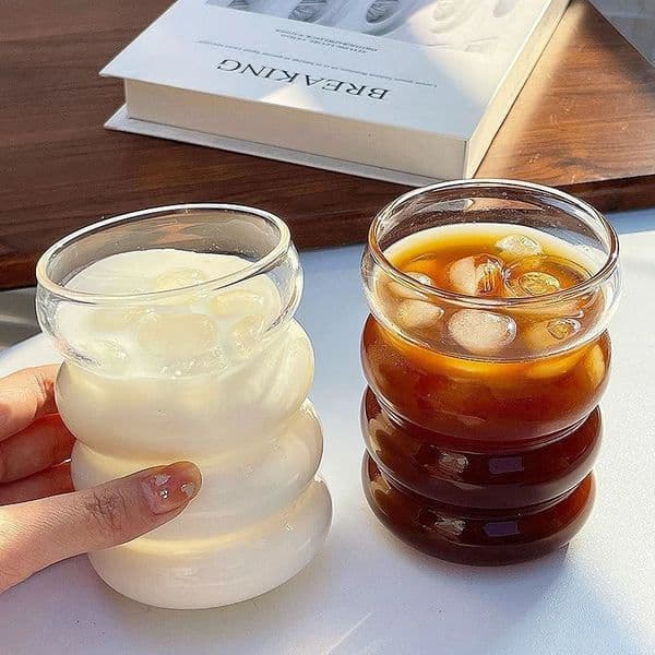 Transparant Drinking Glass Cup Creative Wave Shape Iced Coffee Tumbler Cup Juice Milk Tea Mug Drinkware Water Glasses Ripple Mug 251204BJ