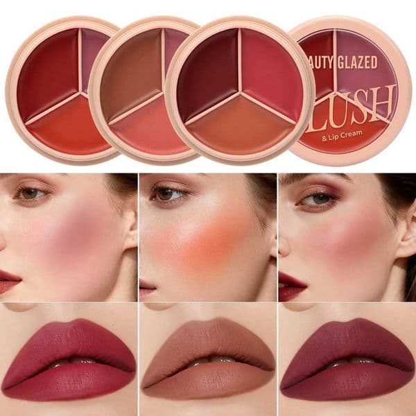 3-color blush palette-cream 2-in-1 multifunctional facial lip makeup berry pink red waterproofXJ251206
