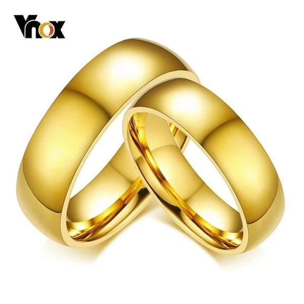 Vnox Classic Wedding Rings for Women Men 6mm Gold Color Stainless Steel Couple Rings Simple Plain Bands Anniversary Gift 251202