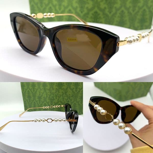 Cat Eye Frame Sunglasses 1968S Womens Luxury Crystal Studs Cut Out Eyewear Mirror Leg Pearl Decoration Elegant Fashionable Style