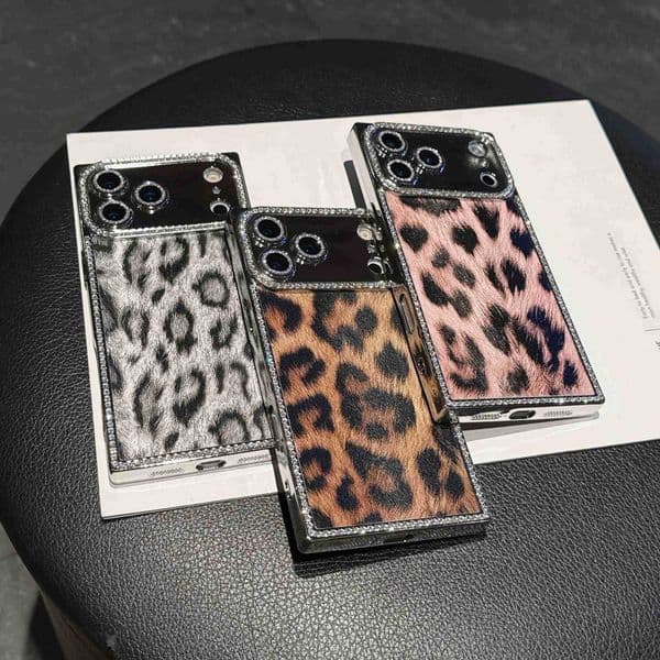 Electroplated Rhinestone Leopard Pattern Case for iPhone 17 Apple 16 Max Square 15 Pro High-end Feel