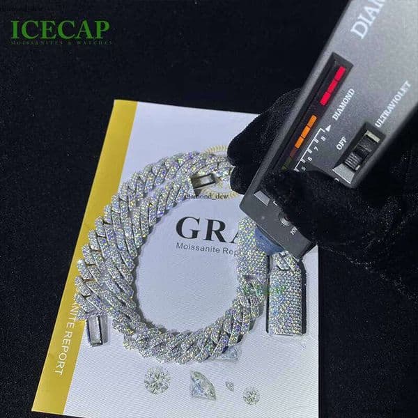 Iced VVS Moissanite 12mm 2 Row VVS Moissanite Cuban Custom 925 Sterling Silver Bracelet Hip Hop Men's Luxury Jewelry