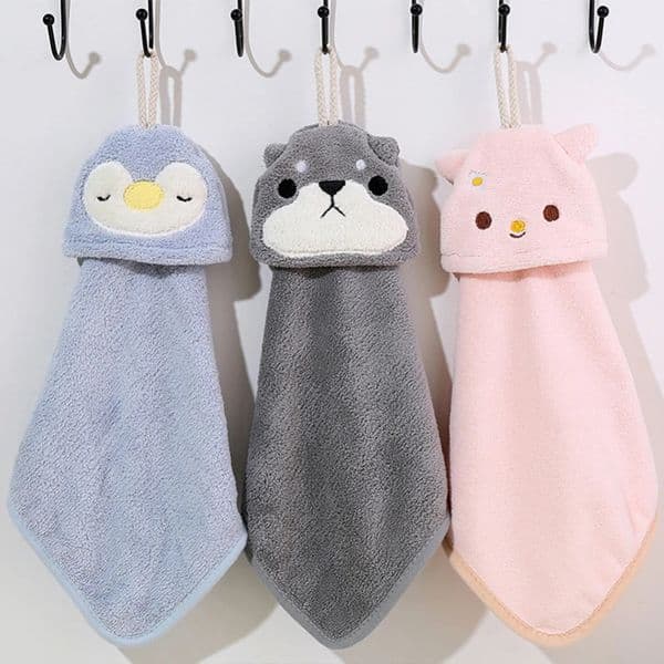 1PC Cartoon Hanging Hand Towel Soft Coral Kitchen Towel Cute Kids Child baby Quick Dry Bathing Towel 251202BJ