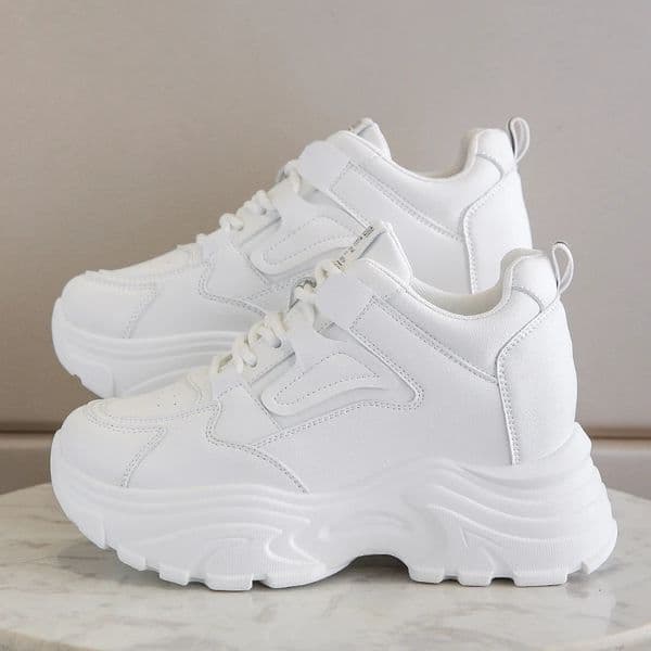 White Platform Womens Sneakers Spring Lace-Up Thick Bottom Vulcanize Shoes Woman Pu Leather Breathable Sports Shoes Ladies 251205