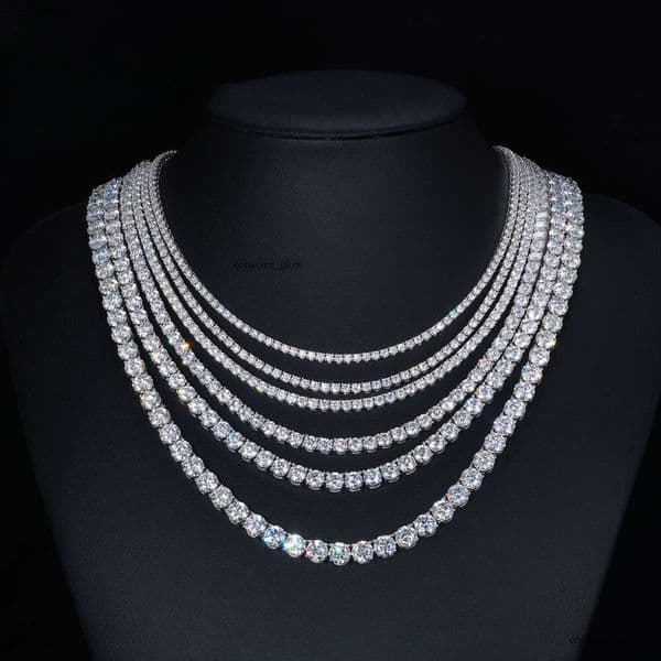 High Quality Hip Hop Jewelry 2mm-6mm Sterling Sier VVS GRA Moissanite Cluster Men and Women Tennis Chain Necklace