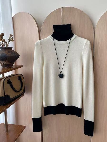 C12085 Women's Faux Two-Piece Turtleneck Sweater