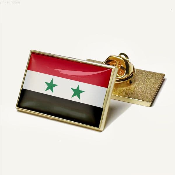 Syrian Arab Republic Flag Badge Brooch National Flag Laple Pins Rectangular Crystal Droplet Brooch Pin