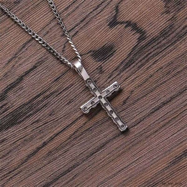 White Gold Plated Hip Hop Pearlescent VVS Moissanite and S925 Silver Cross Pendant Necklace
