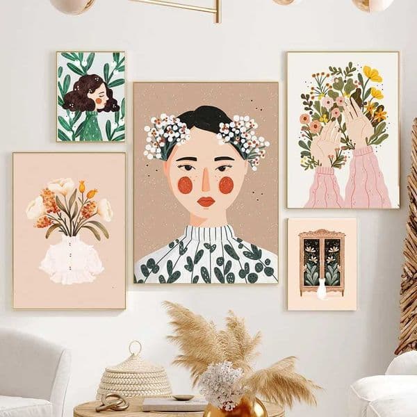 Boho Fashion Girl Flowers Leaves Illustration Wall Art Canvas Painting Nordic Poster And Prints Pictures For Living Ro Decor H251208