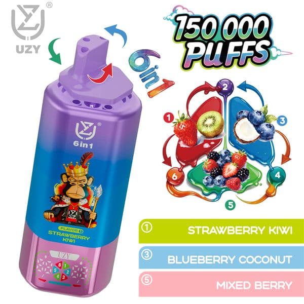 Puff Uzy 150K 150000 Puffs 6 in 1 Disposable vape 1 150K Puffs 0% 2% 3% 5% Nicotine Vap Wholesale Disposable Cigarettes Vaper puff 120k 110k 80k Puffs waspe Vozol Einweg