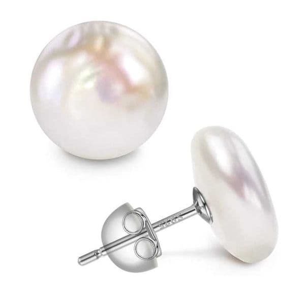 Women Big Baroque Button Pearl Earrings Freshwater Cultured Biwa Coin Pearls 925 Sterling Silver Mounts Stud Earrings Jewelry J251208