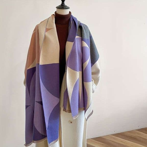 Trendy Feather Decorated Fashionable Imitation Cashmere, Soft Warm, Short Beard Shawl, Autumn And Winter Decoration All-Match Cold-Proof Blanket Scarf