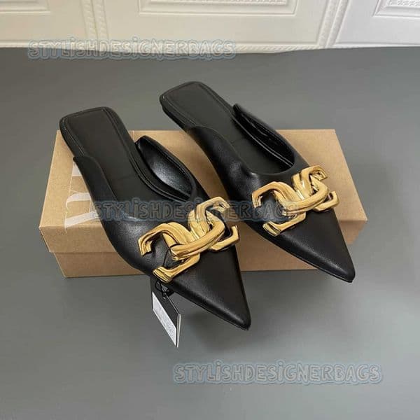 Spring Autumn New Style Alf-Dragged Pointed Toe Low Heel Sandals Casual Slippers Plus Size Solid Color Adult Korean Version H251208