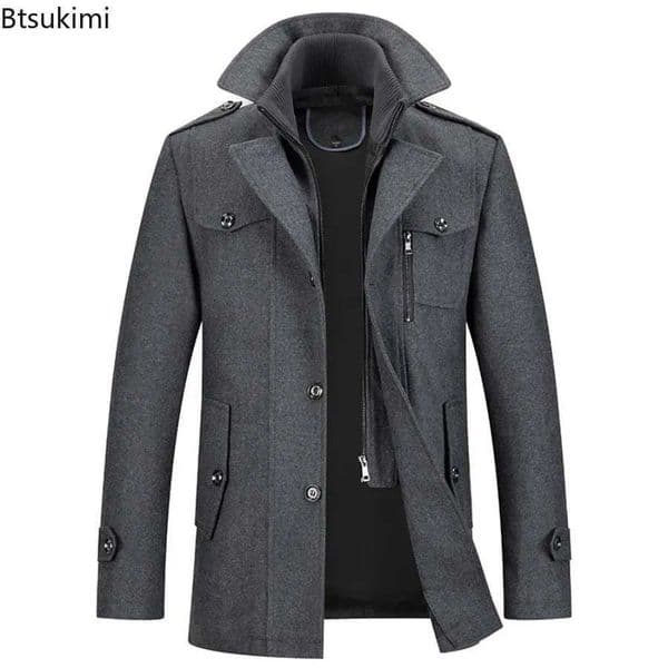 New 2025 Mens Wool Trench Coats Business Casual Thickened Warm Overcoat Fashion Double Collar Design Winter Coats Male M251208