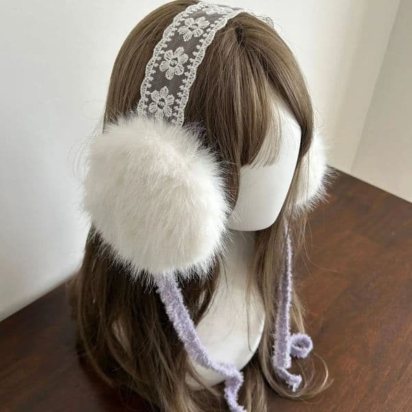Lace Bow Earmuffs Winter Warm Thickened Women Kawaii Japanese JK Tape Ear Protection hairband Cycling Earbags Y2k Accessories 251204