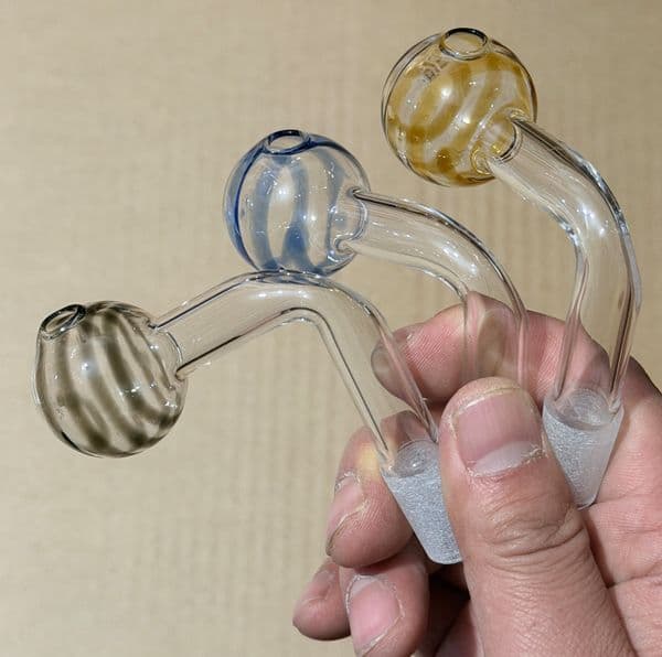 Manufacture 14mm Male 90° Stripes color Glass Oil Burner Pipe Smoking Pipes for bong hookahs