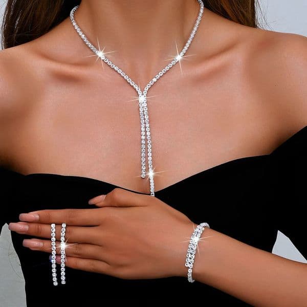 Tassel Gemstone Necklace Bracelet and Earring Set Crystal Fine Womens Jewelry Wedding Party Wear 251204