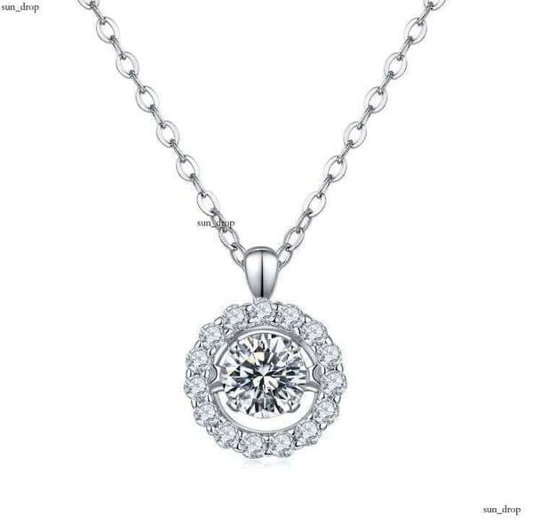 Yingma Women's 925 Sterling Silver Pendant D VVS Grade Round Cut Diamond Moissanite Necklace for Wedding Engagement
