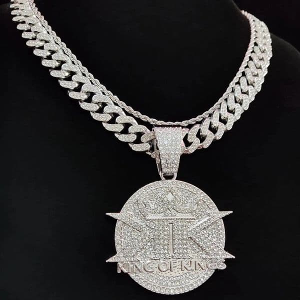 Men Women Hip Hop Round KING Pendant Necklace with 1m Cuban Chain HipHop Iced Out Bling Hiphop Necklaces Fashion Jewelry 251204