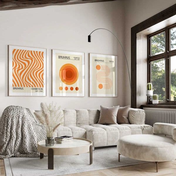 Vintage Orange Beige Bauhaus Canvas Poster Mid Century Minimalist Wall Art Exhibition Poster for Modern Living Ro He Decor H251208