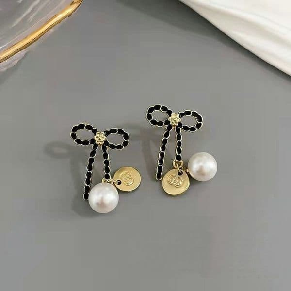 Luxury Brand Designer Earrings Bow 18K Gold Plated Earrings Women Crystal Rhinestone Pearl Earring Party Jewelry Gift
